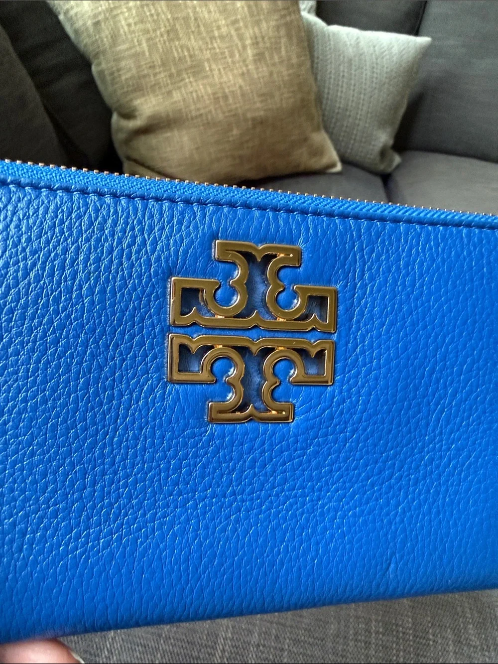 Tory Burch Bondi Blue Britten Zip Continental Wallet with Shopping Bag.